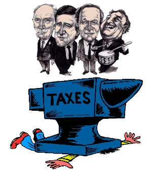 Taxwiz Accounting graphic politicians on tax burdened man